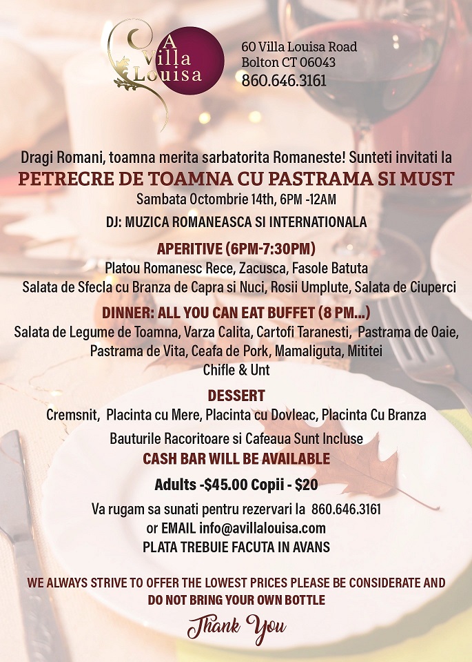 Join the Romanian Fall Festival at A Villa Louisa in Bolton on October 14