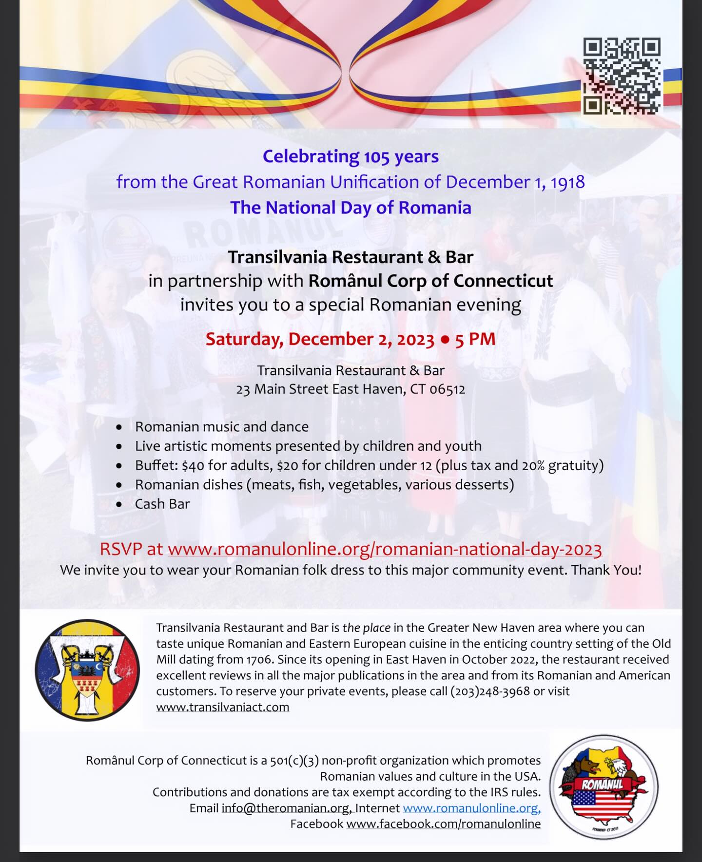 The National Day of Romania at Transilvania Restaurant - December 2nd