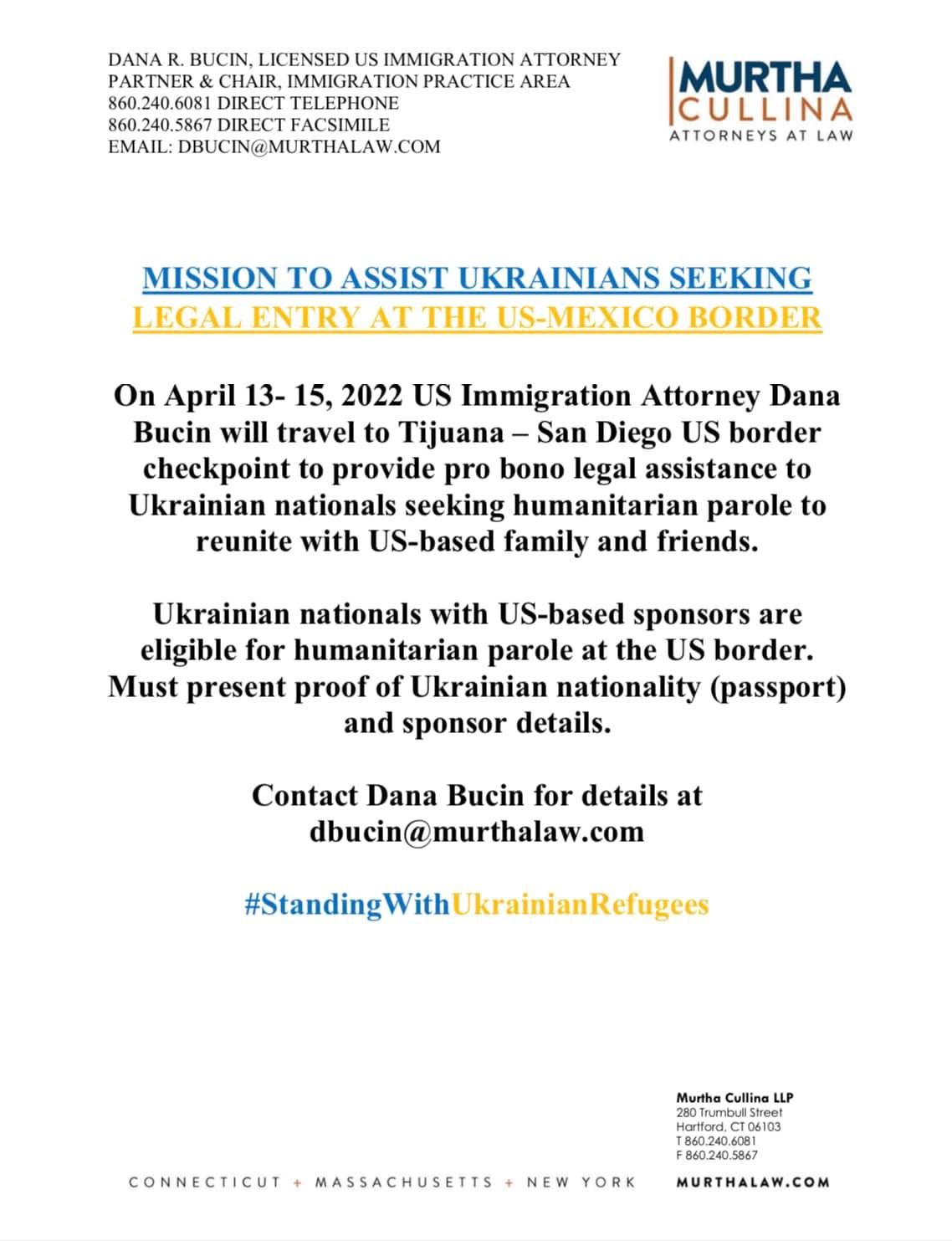 Mission to assist Ukrainians seeking legal entry at the US-Mexico border