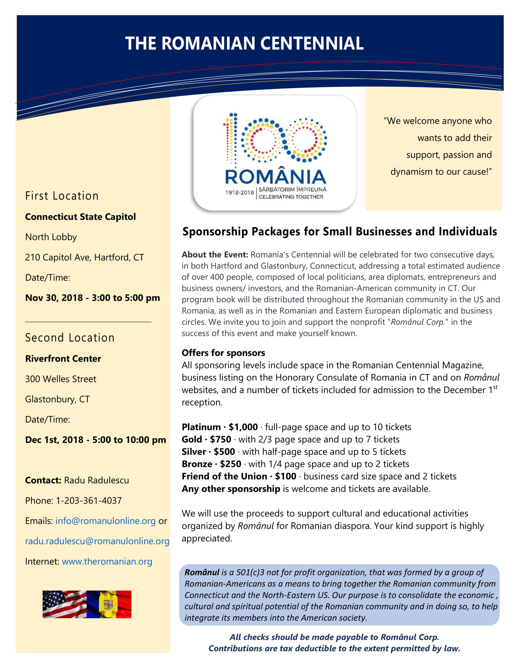 Sponsorship Packages for Small Businesses and Individuals