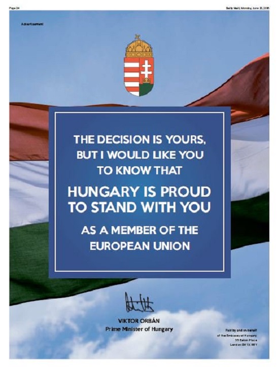 Hungary Weighs in on Brexit, Campaigns for ‘In’