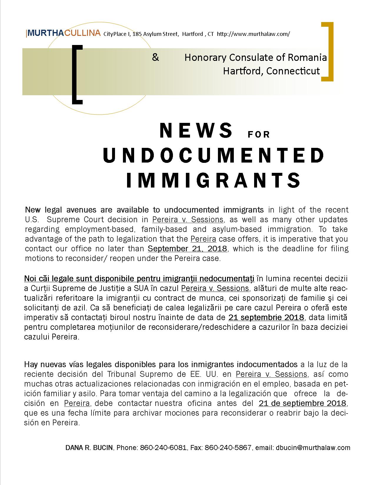 NEWS FOR UNDOCUMENTED IMMIGRANTS !